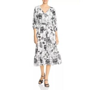 Karl Lagerfeld Paris Black and White Floral Chiffon Button-Front Maxi Dress - 10